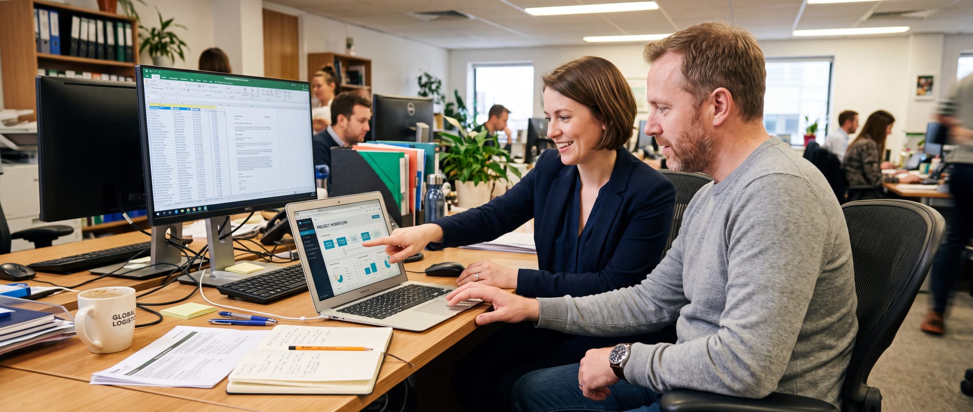 An Origamic consultant walking a client through a new workflow at their desk